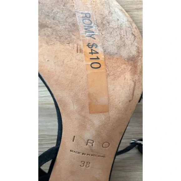 IRO Paris Romy Black Strappy Suede Sandal Stiletto Heels Size 38 - Picture 8 of 11